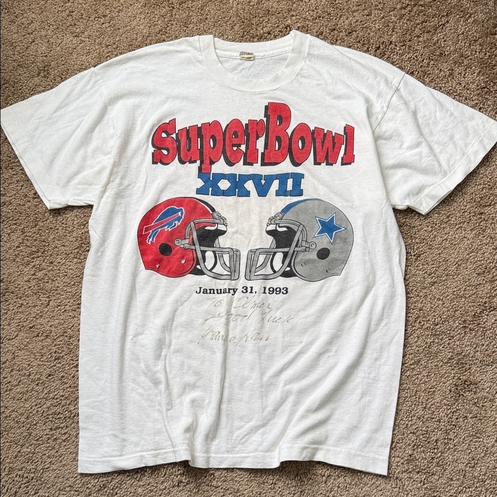 Vintage Super Bowl 1993 NFL Cowboys Buffalo Bills Graphic Single Stitch Tee